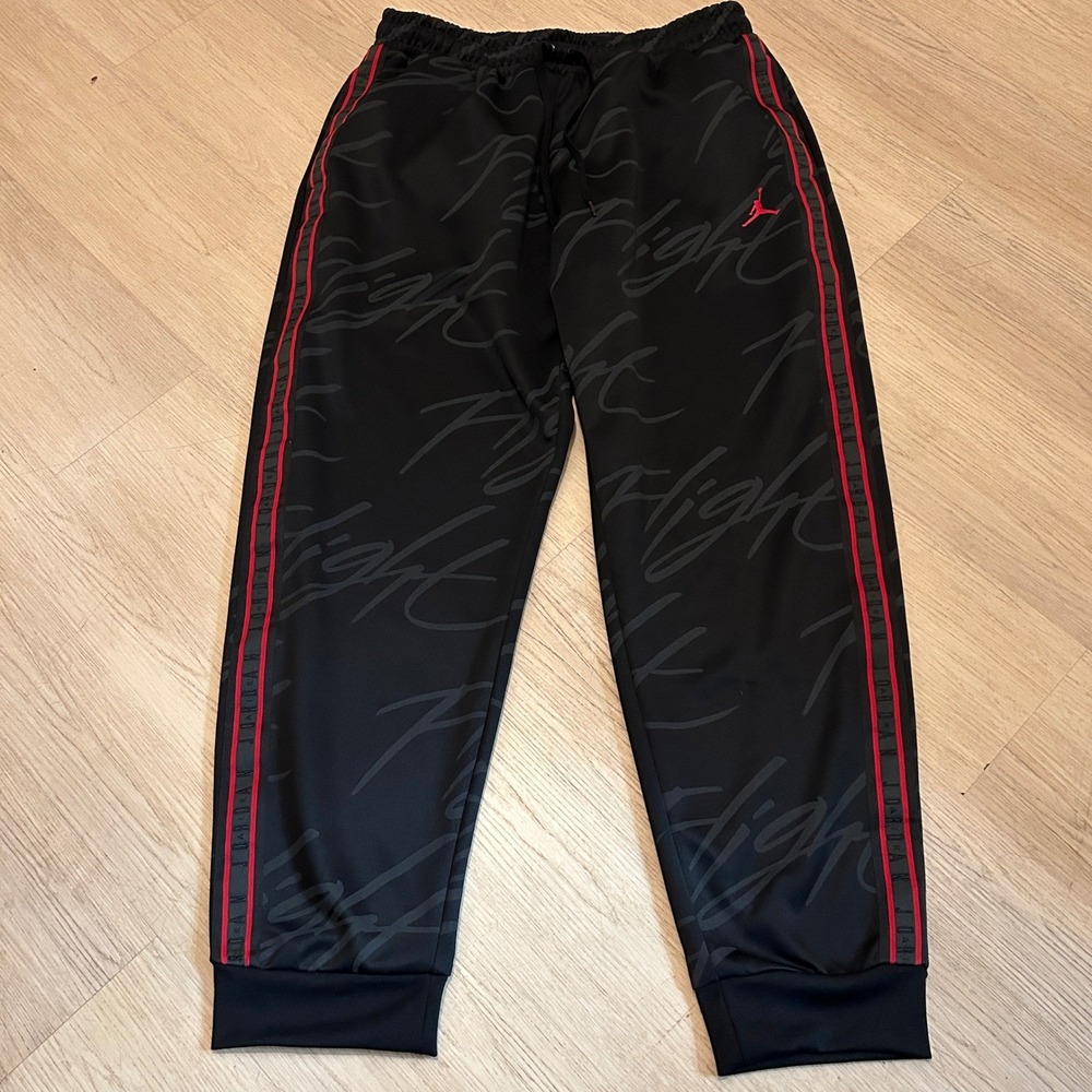 Jordan Flight Mens XXL Track Pants Black Red Script Logo Joggers Warmup Pants